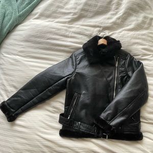 Abercrombie Black Vegan Leather Aviator Jacket